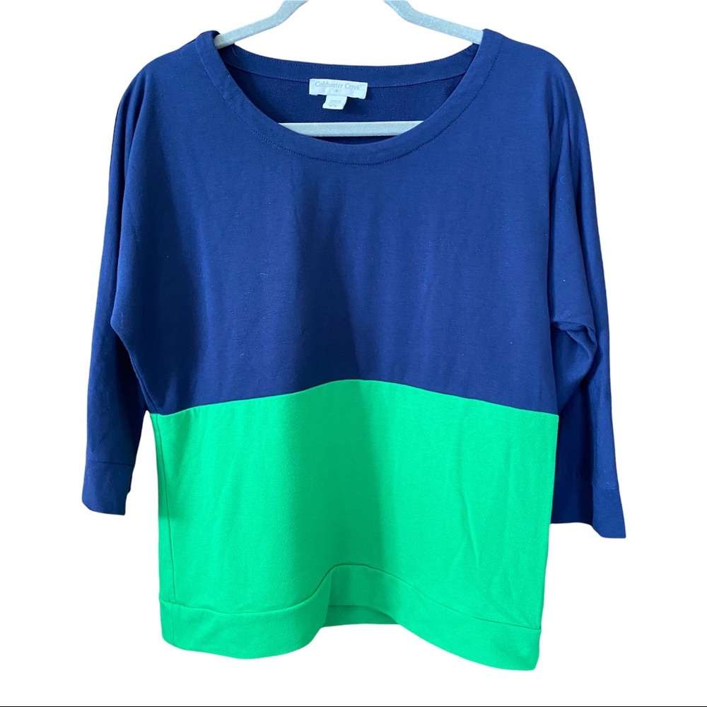 COLDWATER CREEK 3/4 Sleeve Colorblock Blue & Green Top Size M